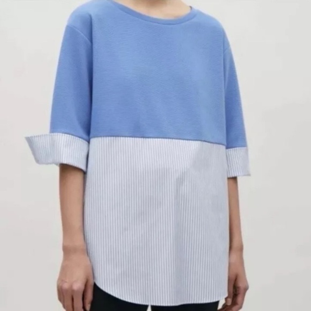 COS Mixed Media Lightweight Sweater Shirt Ticking Stripe Blue White Size S